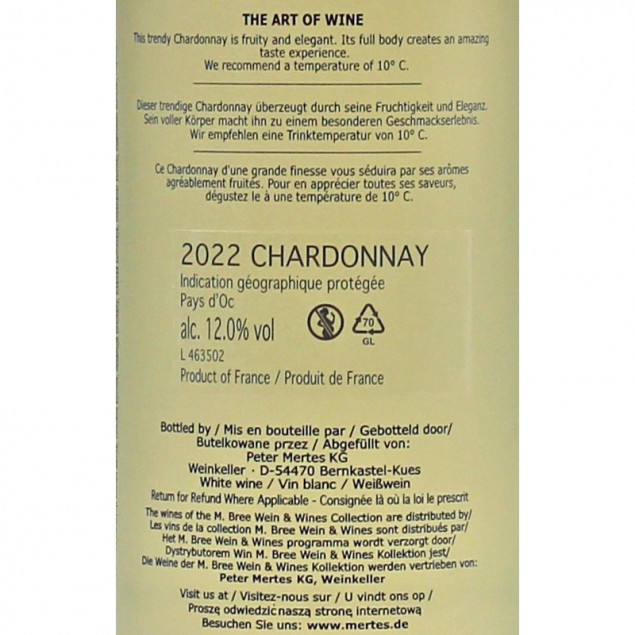 Bree White Chardonnay 0,75 L 12% vol
