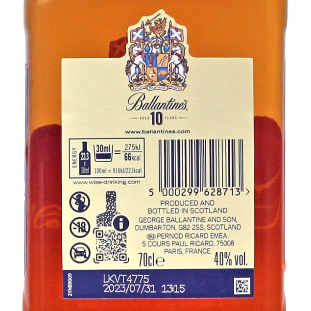 Ballantines 10 Jahre Blended Scotch Whisky 0,7 L 40% vol