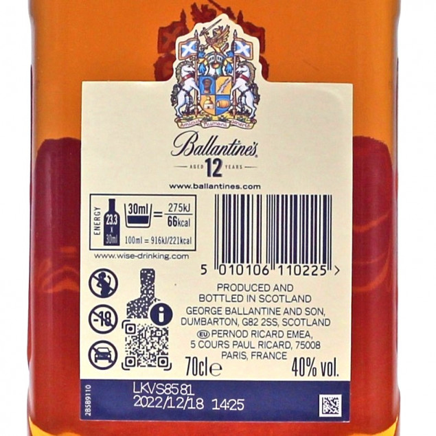 Ballantines 12 Jahre Blended Scotch Whisky 0,7 L 40% vol