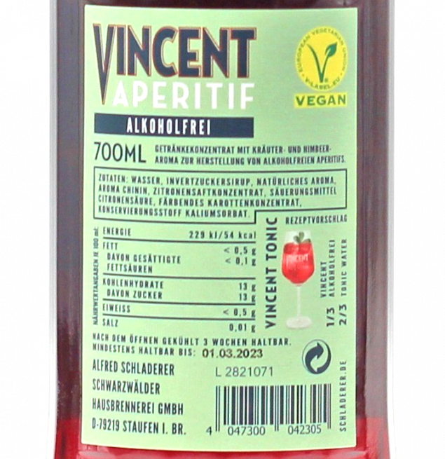 Vincent Aperitif alkoholfrei 0,7 L 0% vol