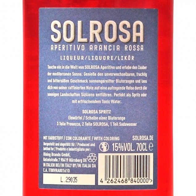 Solrosa Aperitivo Arancia Rossa 0,7 L 15% vol