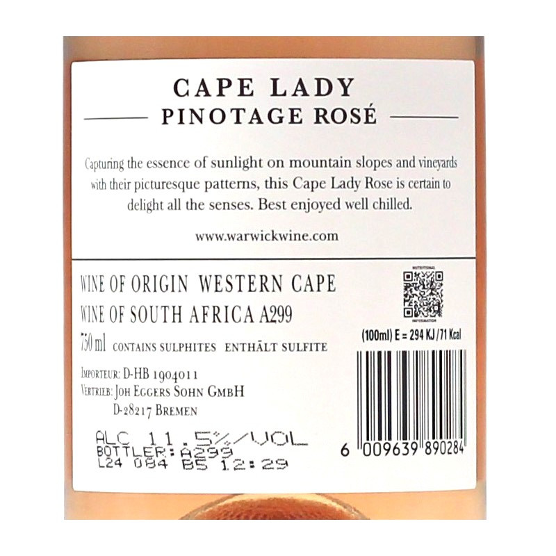 Warwick Cape Lady Pinotage Rose 2024 0,75 L 11,5% vol