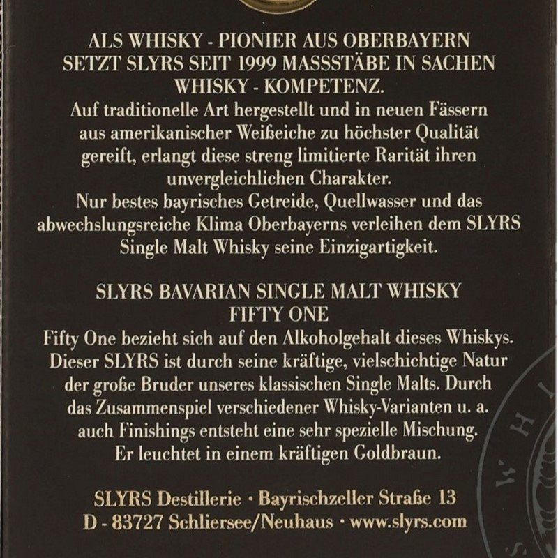 51% 51 vol Slyrs L One Single Malt 0,7 Fifty Whisky