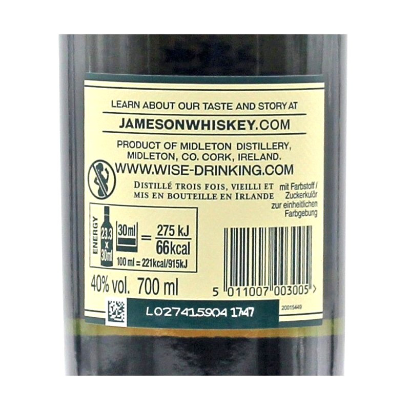 Jameson Triple Distilled Irish Whiskey 0,7 L 40% vol