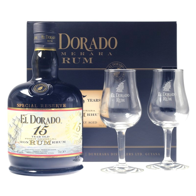 El Dorado 15 Jahre Geschenkset mit 2 Gläsern 0,7 L 43% vol