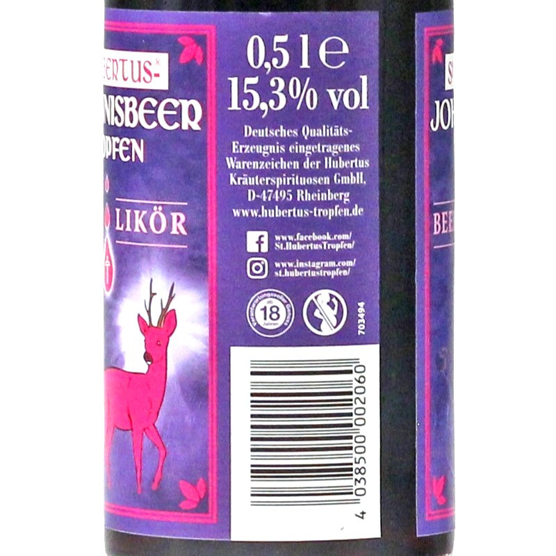 St. Hubertus Johannisbeertropfen Likör 0,5 L 15,3% vol